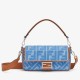 Perfette Qualità Repliche Borsa media Fendi Baguette in denim con ricamo FF Imitazione