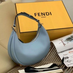 Perfette Qualità Repliche Borsa Hobo Piccola Fendi Fendigraphy Azzurro Chiaro Imitazione