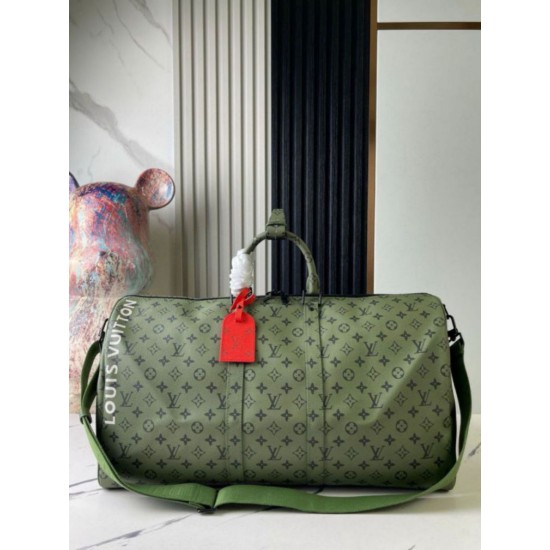 Replica perfetta Louis Vuitton Keepall Bandouliere 55 Borsa Tela Monogram Verde M23963 Imitazione Outlet Online