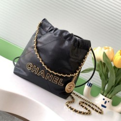 Repliche Borsa Mini Chanel 22 Pelle di Vitello Lucida AS3980 Nera Imitazioni False Online