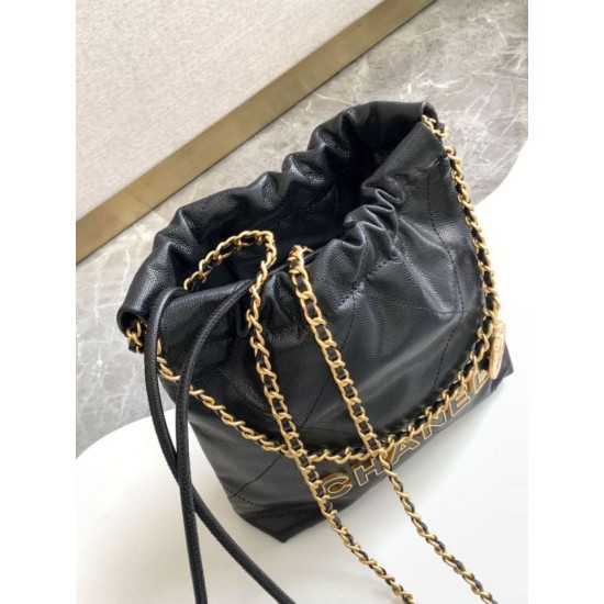 Repliche Borsa Mini Chanel 22 Pelle di Vitello Lucida AS3980 Nera Imitazioni False Online