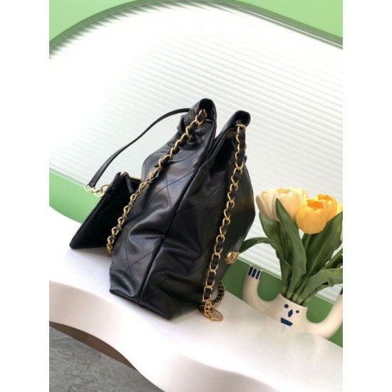 Repliche Borsa Grande Chanel 22 Pelle di Vitello Lucida AS3260 Nera Imitazioni False Online