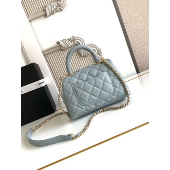 Repliche Borsa Chanel con patta e manico superiore AS2215 Azzurro Imitazioni False Online