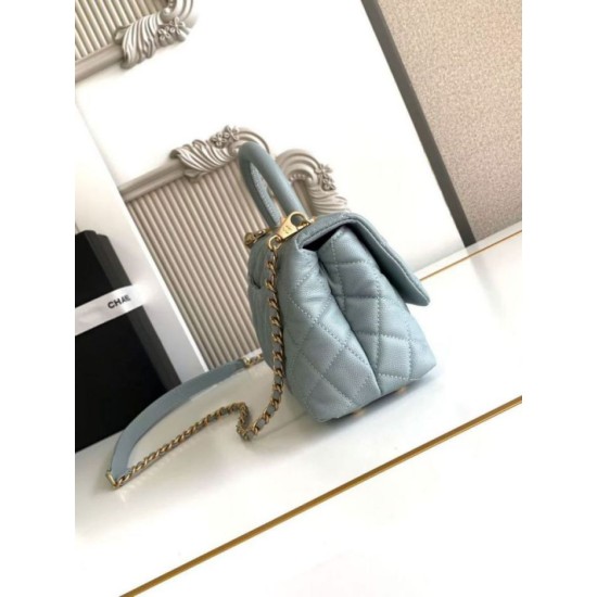 Repliche Borsa Chanel con patta e manico superiore AS2215 Azzurro Imitazioni False Online