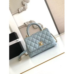 Repliche Borsa Chanel con patta e manico superiore AS2215 Azzurro Imitazioni False Online