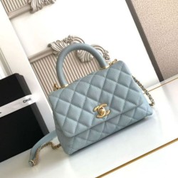 Repliche Borsa Chanel con patta e manico superiore AS2215 Azzurro Imitazioni False Online