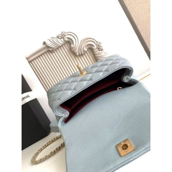 Repliche Borsa Chanel con patta e manico superiore AS2215 Azzurro Imitazioni False Online