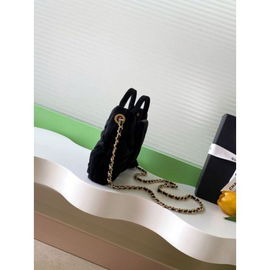 Repliche Borsa Chanel Mini con fiocco in nylon effetto velluto AS5849 Nero Imitazioni False Online