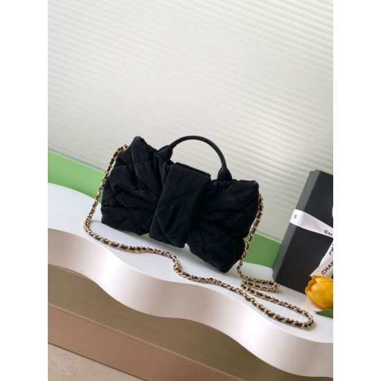 Repliche Borsa Chanel Mini con fiocco in nylon effetto velluto AS5849 Nero Imitazioni False Online
