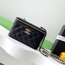 Repliche Borsa Chanel Vanity con catena AP4530 Nero Imitazioni False Online