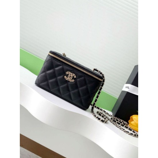 Repliche Borsa Chanel Vanity con catena AP4530 Nero Imitazioni False Online