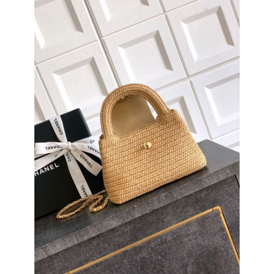 Repliche Borsa Chanel Kelly Tote in rafia Albicocca AS4416 Imitazioni False Online