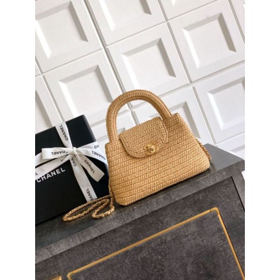 Repliche Borsa Chanel Kelly Tote in rafia Albicocca AS4416 Imitazioni False Online