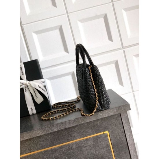 Repliche Borsa Chanel Kelly Tote in rafia Nero AS4416 Imitazioni False Online