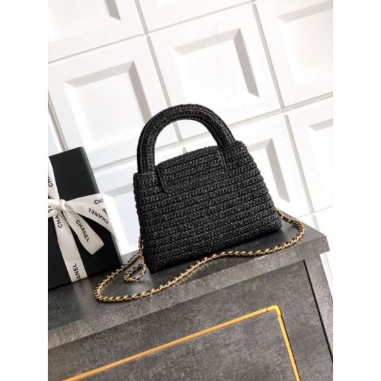 Repliche Borsa Chanel Kelly Tote in rafia Nero AS4416 Imitazioni False Online