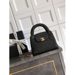 Repliche Borsa Chanel Kelly Tote in rafia Nero AS4416 Imitazioni False Online