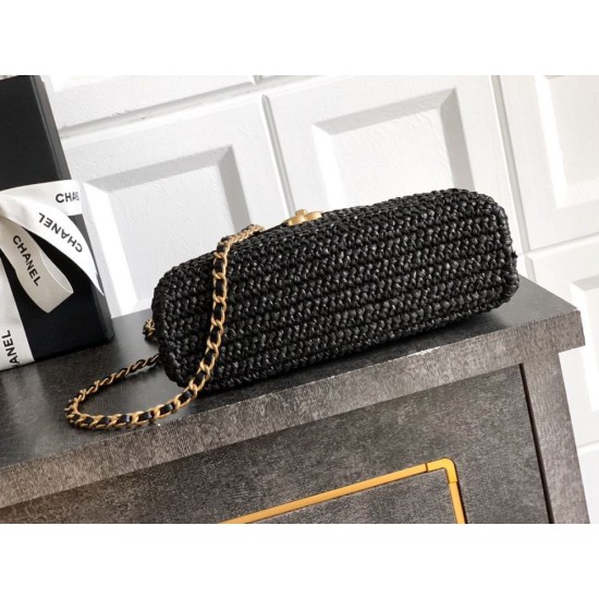 Repliche Borsa Chanel Kelly Tote in rafia Nero AS4416 Imitazioni False Online