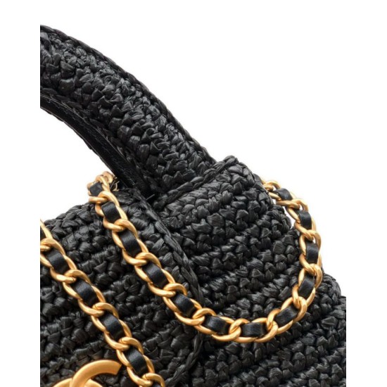 Repliche Borsa Chanel Kelly Tote in rafia Nero AS4416 Imitazioni False Online