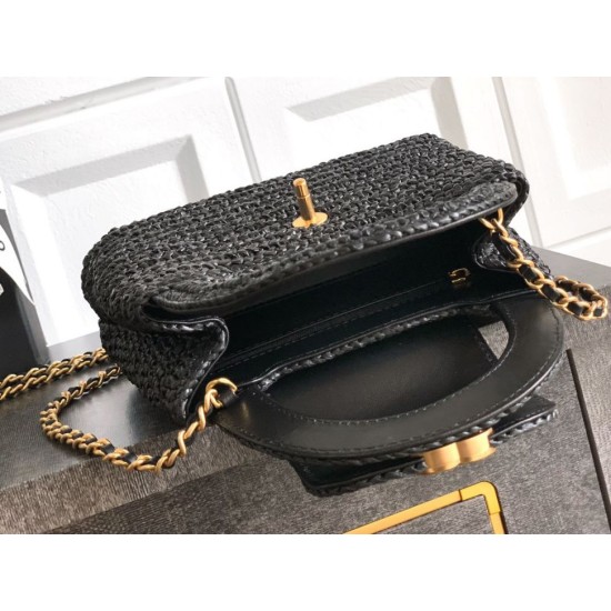 Repliche Borsa Chanel Kelly Tote in rafia Nero AS4416 Imitazioni False Online