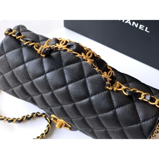 Repliche Borsa Chanel Piccola con patta e manico superiore AS5702 Nero Imitazioni False Online