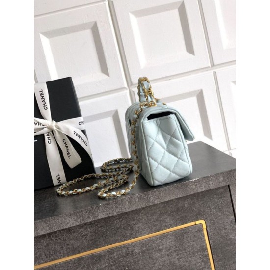 Repliche Borsa Chanel piccola con patta e manico superiore AS5702 Azzurro Imitazioni False Online