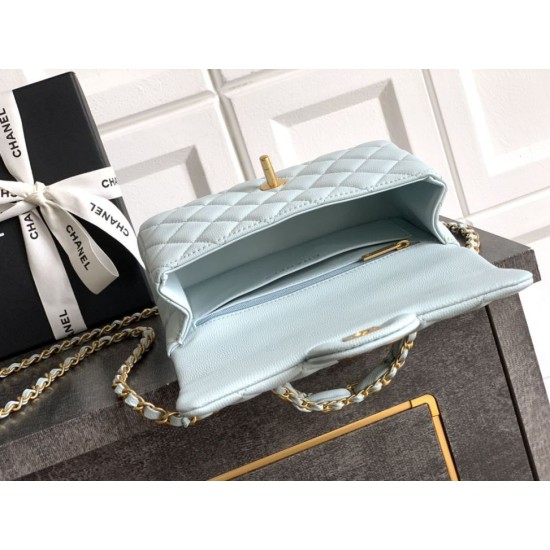 Repliche Borsa Chanel piccola con patta e manico superiore AS5702 Azzurro Imitazioni False Online