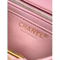 Repliche Borsa Chanel piccola con patta classica CF in pelle di agnello lucida rosa Imitazioni False Online