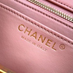 Repliche Borsa Chanel piccola con patta classica CF in pelle di agnello lucida rosa Imitazioni False Online