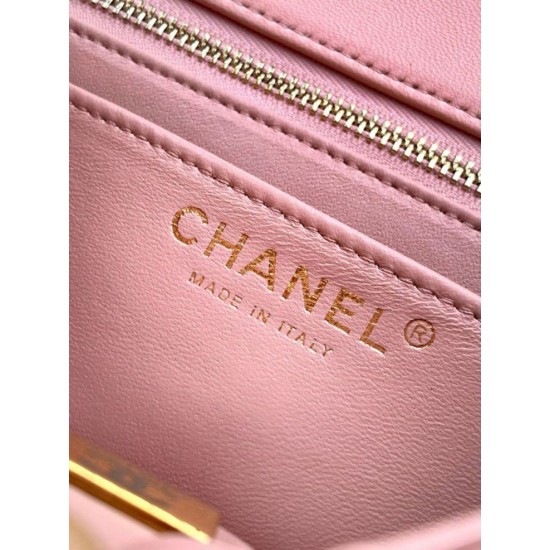 Repliche Borsa Chanel piccola con patta classica CF in pelle di agnello lucida rosa Imitazioni False Online