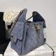 Repliche Chanel AS5293, borsa a secchiello con coulisse piccola Hobo Vintage, pelle di daino blu Imitazioni False Online
