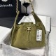 Repliche Chanel AS5293, borsa a secchiello con coulisse piccola Hobo Vintage Verde pelle di daino Imitazioni False Online