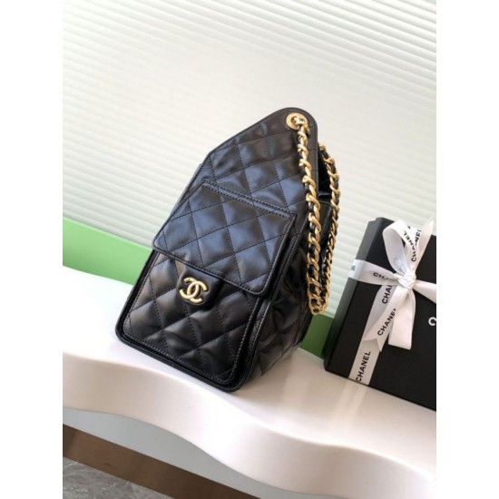 Repliche Chanel AS5293 Borsa a secchiello piccola Hobo Vintage con coulisse in vacchetta nera Imitazioni False Online