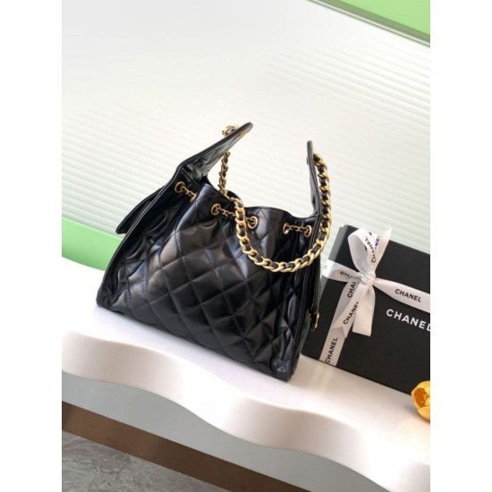 Repliche Chanel AS5293 Borsa a secchiello piccola Hobo Vintage con coulisse in vacchetta nera Imitazioni False Online