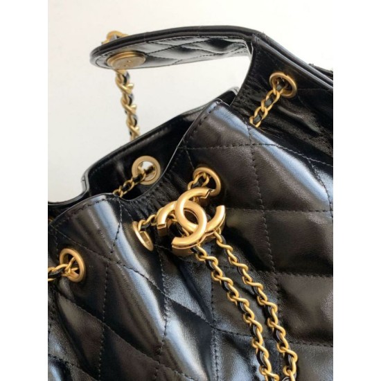 Repliche Chanel AS5293 Borsa a secchiello piccola Hobo Vintage con coulisse in vacchetta nera Imitazioni False Online