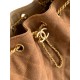 Repliche Chanel AS5293 Borsa a secchiello piccola Hobo Vintage con coulisse in pelle scamosciata marrone Imitazioni False Online
