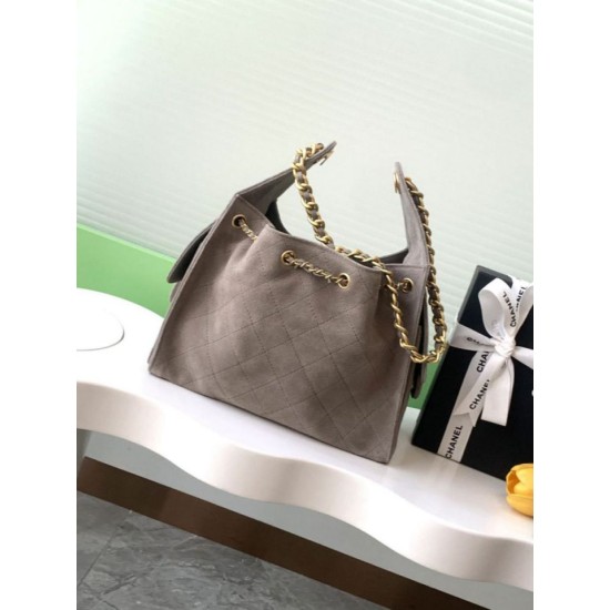 Repliche Chanel AS5293 Borsa a secchiello piccola Hobo Vintage con coulisse in pelle scamosciata viola chiaro Imitazioni False Online