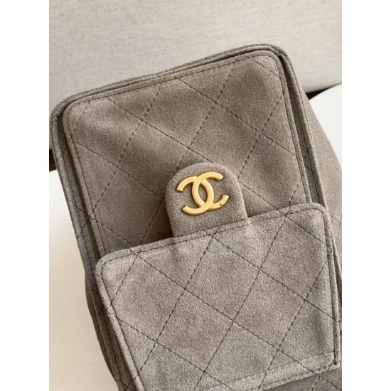 Repliche Chanel AS5293 Borsa a secchiello piccola Hobo Vintage con coulisse in pelle scamosciata viola chiaro Imitazioni False Online