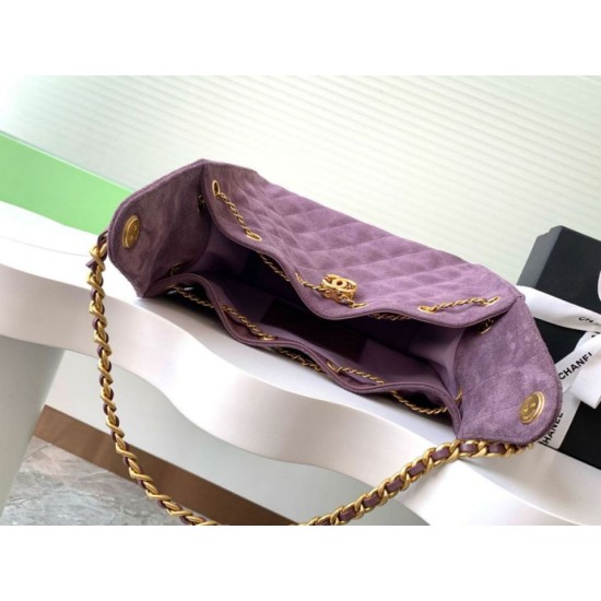 Repliche Chanel AS5293 Borsa a secchiello piccola Hobo Vintage con coulisse in pelle scamosciata viola Imitazioni False Online