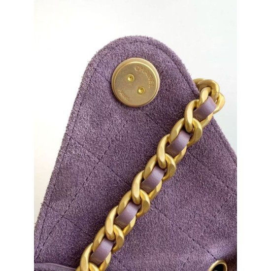 Repliche Chanel AS5293 Borsa a secchiello piccola Hobo Vintage con coulisse in pelle scamosciata viola Imitazioni False Online
