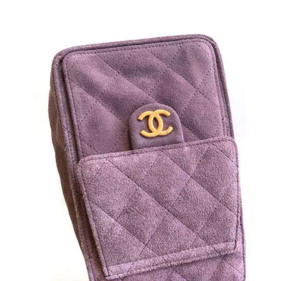 Repliche Chanel AS5293 Borsa a secchiello piccola Hobo Vintage con coulisse in pelle scamosciata viola Imitazioni False Online