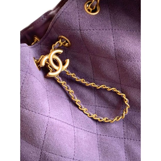 Repliche Chanel AS5293 Borsa a secchiello piccola Hobo Vintage con coulisse in pelle scamosciata viola Imitazioni False Online