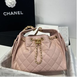 Repliche Chanel AS5293 Borsa a secchiello piccola Hobo Vintage con coulisse in pelle di vitello granata rosa Imitazioni False Online
