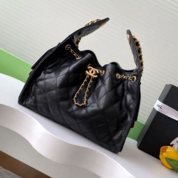 Repliche Chanel AS5293 Borsa a secchiello piccola Hobo Vintage con coulisse in pelle di vitello granata nera Imitazioni False Online