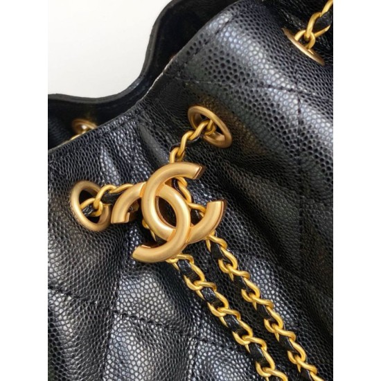 Repliche Chanel AS5293 Borsa a secchiello piccola Hobo Vintage con coulisse in pelle di vitello granata nera Imitazioni False Online