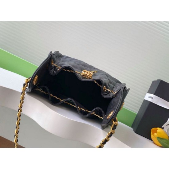 Repliche Chanel AS5293 Borsa a secchiello piccola Hobo Vintage con coulisse in pelle di vitello granata nera Imitazioni False Online