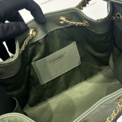 Repliche Chanel 25c AS5293 Borsa a secchiello Hobo Vintage piccola con coulisse in pelle di vitello granata Verde Imitazioni False Online