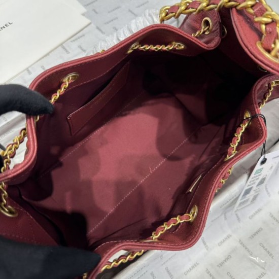 Replica Chanel 25c AS5293 Borsa a secchiello Hobo Vintage piccola con coulisse in pelle di vitello granata Rosso Imitazioni False Repliche Chanel 25c AS5293 Borsa a secchiello Hobo Vintage piccola con coulisse in pelle di vitello granata Rosso Imitazioni False Online