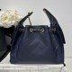 Repliche Chanel 25c AS5293 Borsa a secchiello Hobo Vintage piccola con coulisse in pelle di vitello granata Blu scuro Imitazioni False Online
