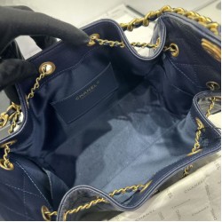 Replica Chanel 25c AS5293 Borsa a secchiello Hobo Vintage piccola con coulisse in pelle di vitello granata Blu scuro Imitazioni False Repliche Chanel 25c AS5293 Borsa a secchiello Hobo Vintage piccola con coulisse in pelle di vitello granata Blu scuro Imitazioni False Online