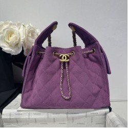 Repliche Chanel 25c AS5293 Borsa a secchiello Hobo Vintage piccola con coulisse Denim Viola Imitazioni False Online